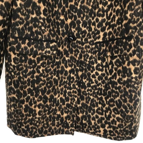Talbots Black Tan Animal Leopard Print Button Up Wool Blend Coat - Picture 4 of 16